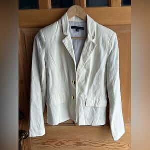 White Linen Blend Tailored Blazer with Gold Buttons Size 4